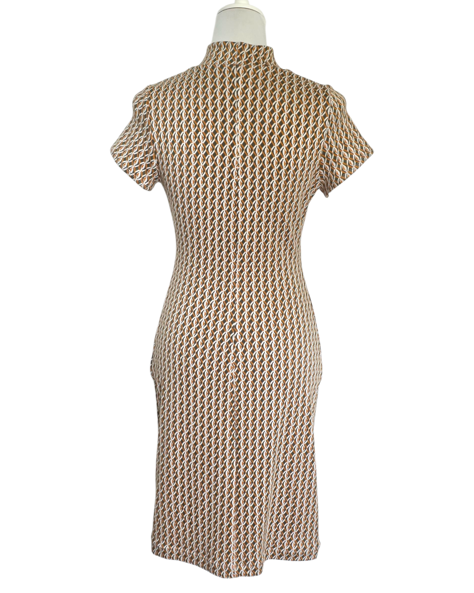 Kleid Mireille – elegantes Einzelstück im Retro-Look, gefertigt aus Designerstoff mit grafischem Muster, Größe 38