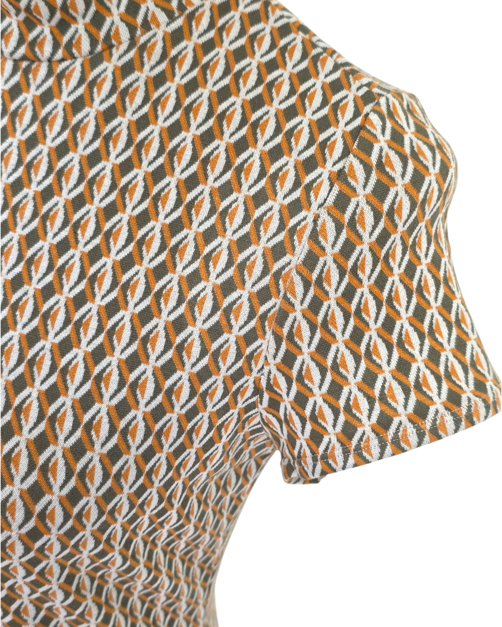 Handgemachtes Retro-Kleid Mireille mit körpernahem Schnitt, kurzem Ärmel und nachhaltigem Jacquardstoff aus Überproduktion