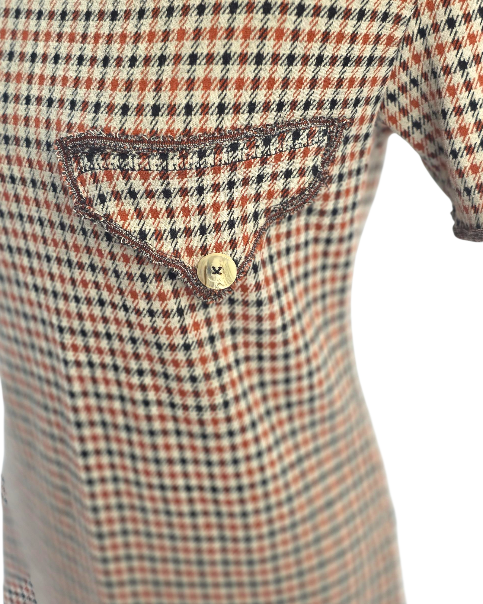 Ziertasche mit Goldknopf auf Jacquardstoff in Rost und Creme – Kleid Jour Léger Unikat