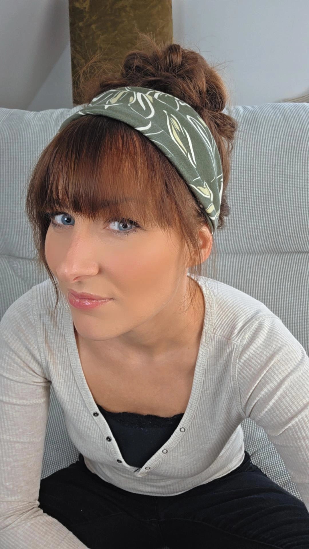 Drahthaarband Luna Blumenmuster grün/gelb/weiß