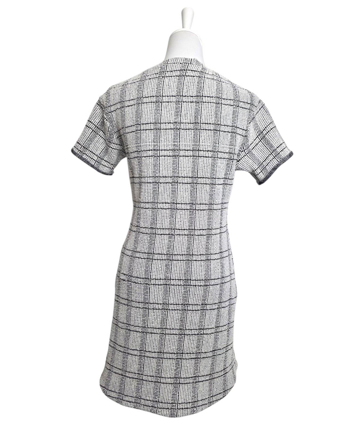 Handgemachtes Damenkleid Jour Léger in Größe 36 und 38, Jacquardstoff mit Goldfäden, kariertes Muster, locker geschnitten, Designerstoff-Überproduktion