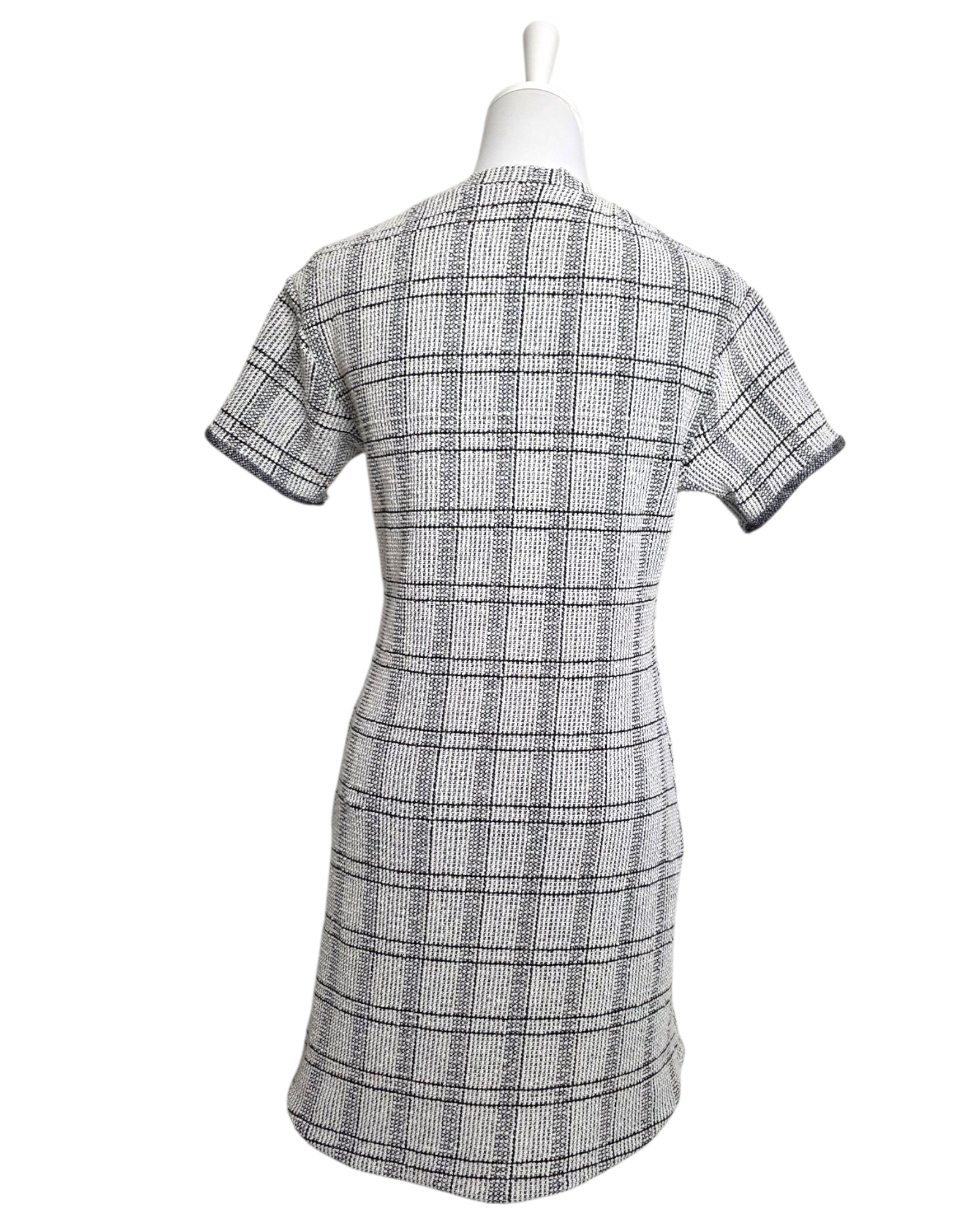 Handgemachtes Damenkleid Jour Léger in Größe 36 und 38, Jacquardstoff mit Goldfäden, kariertes Muster, locker geschnitten, Designerstoff-Überproduktion