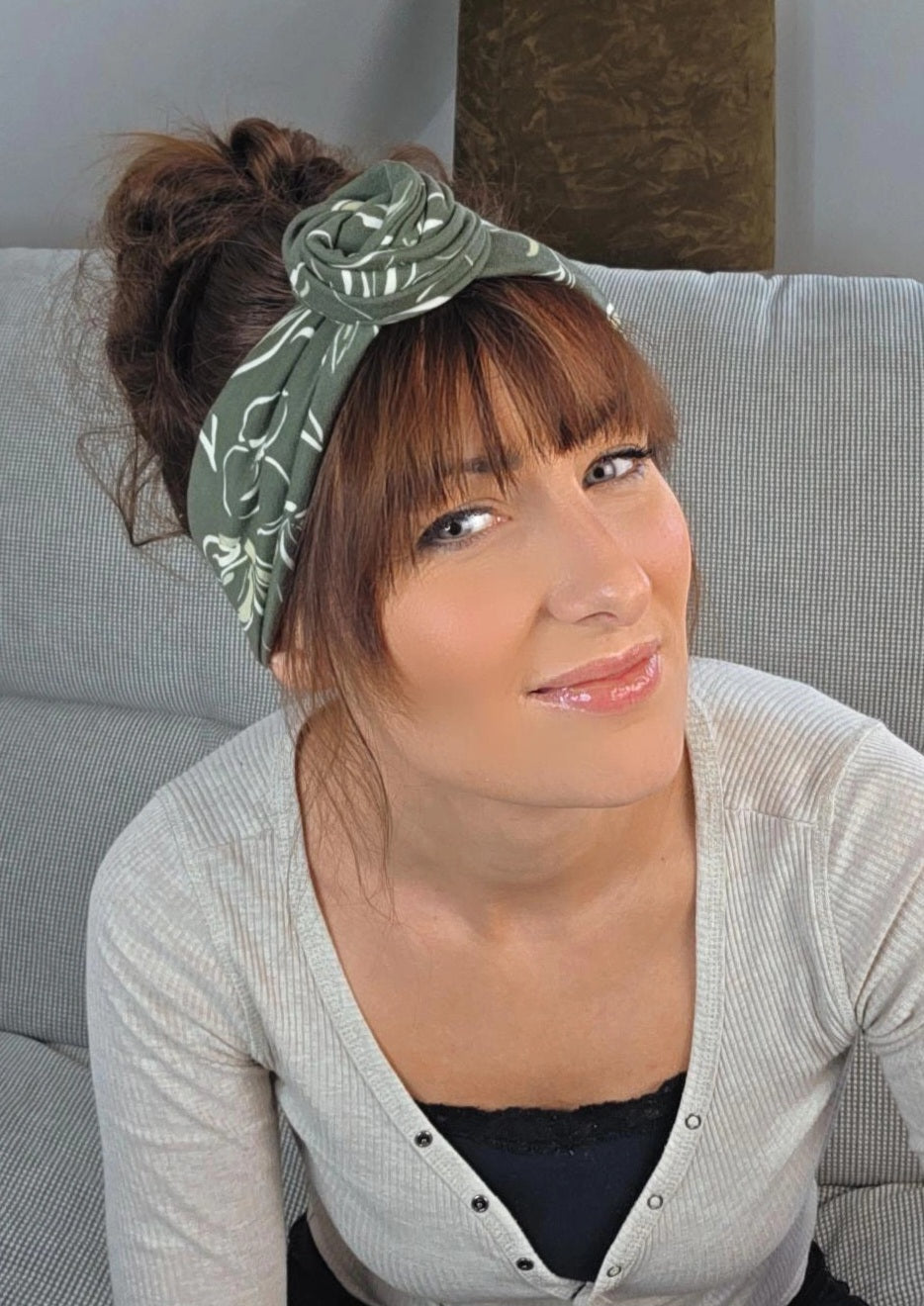 Drahthaarband Luna Blumenmuster grün/gelb/weiß