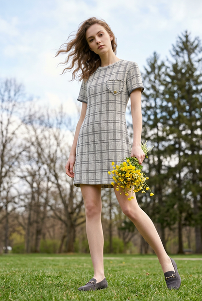 Kleid Jour Léger – Jacquard-Strick mit Goldfäden