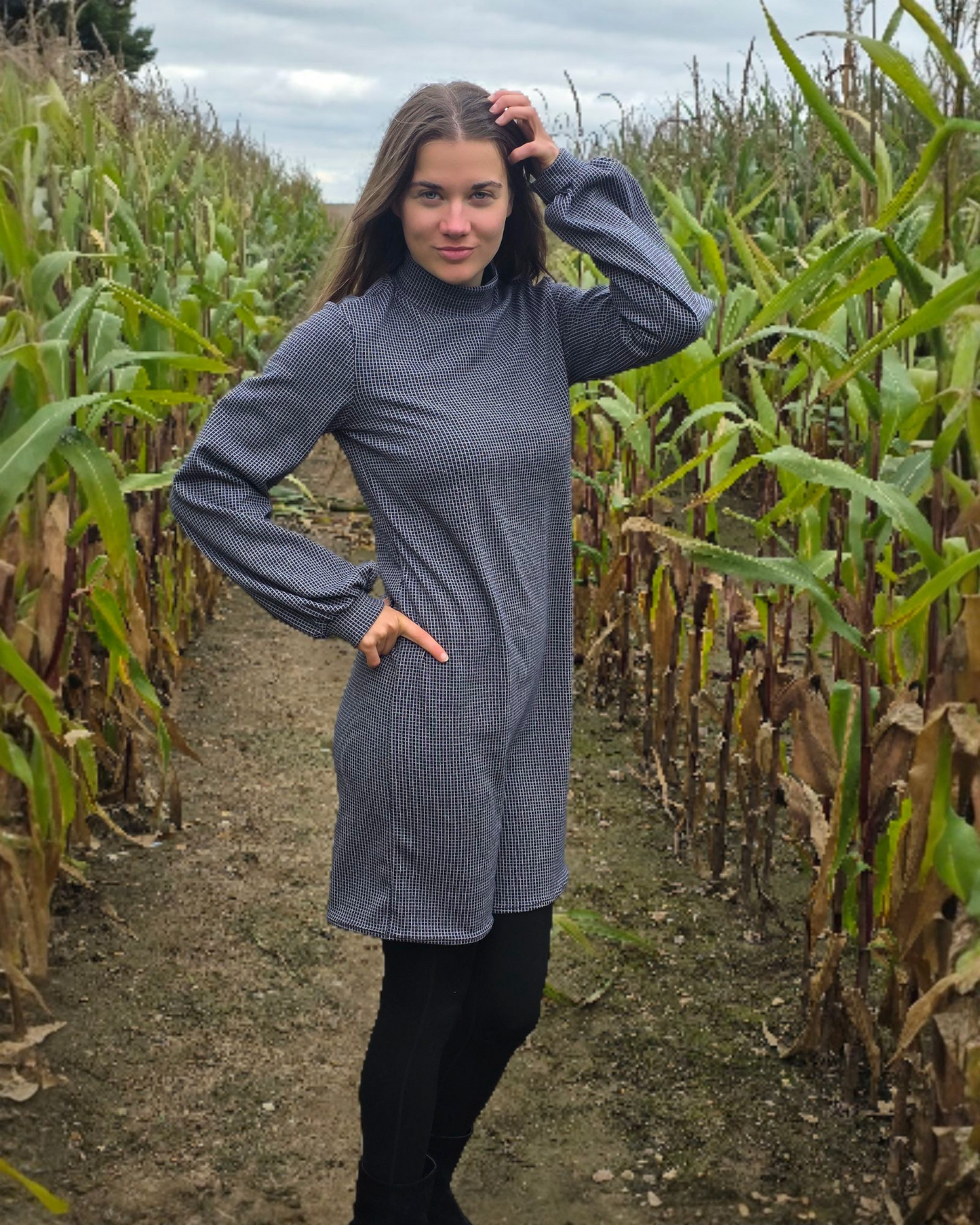 Kleid Margot kariert blau/weiß